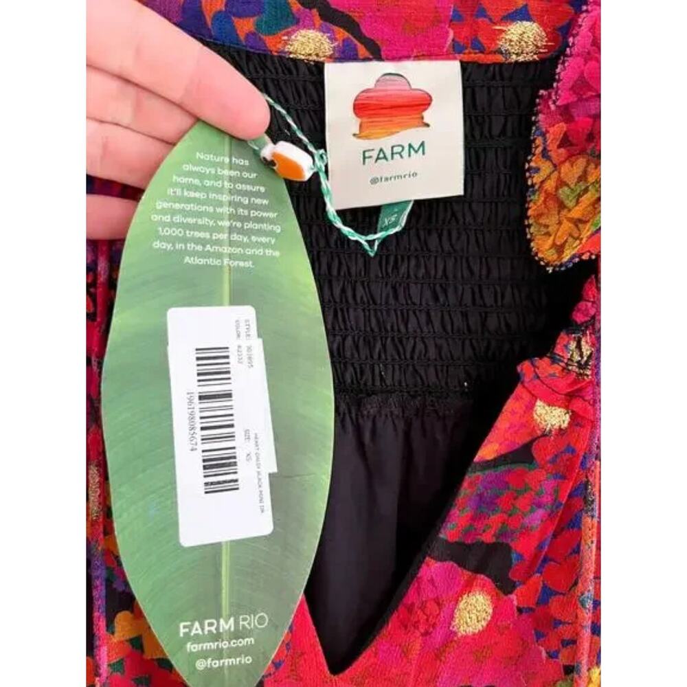 Farm Rio | NWT Heart Daisy Smocked Mini Dress Floral Long Sleeve | Sz XS - Picture 7 of 12